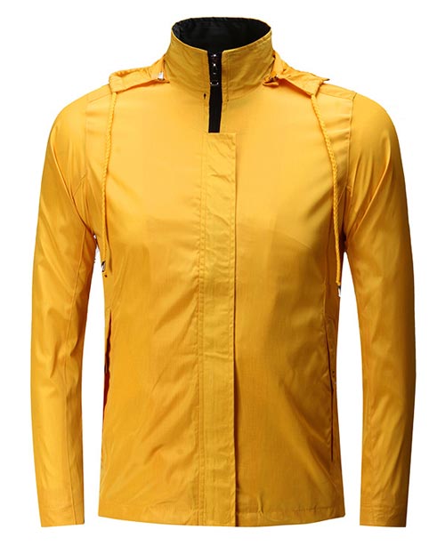 黃色連帽廣告風衣外套定做款式圖