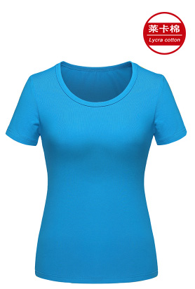 湖藍色女士短袖圓領T恤衫定做圖片
