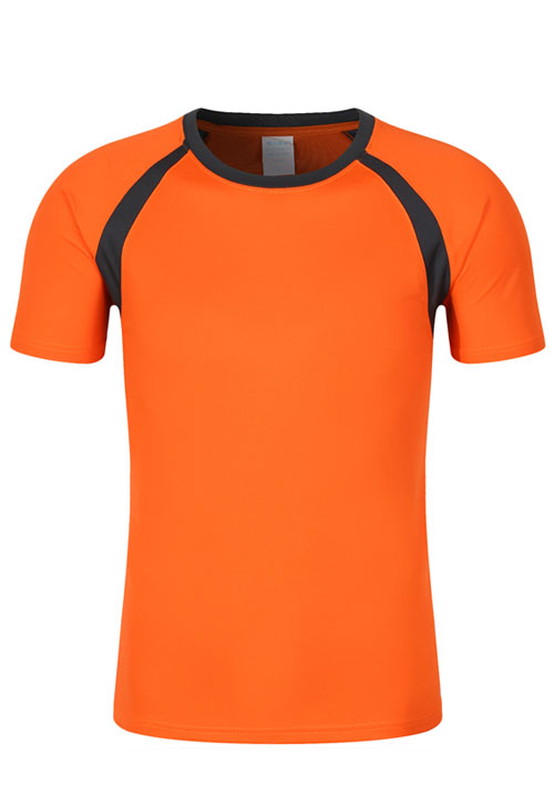 橙配黑色短袖圓領速干衣T恤款式圖