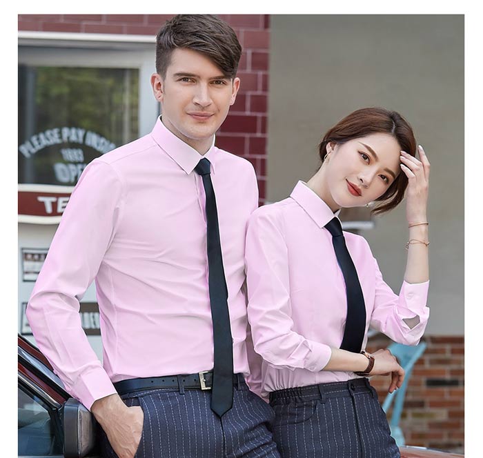 時尚粉色職業長袖襯衫男女模特平面圖