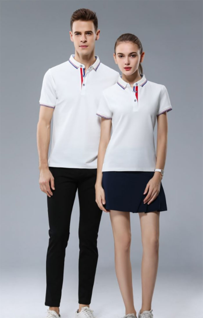 2021年深圳定做短袖翻領POL衫新款模特效果圖之白色